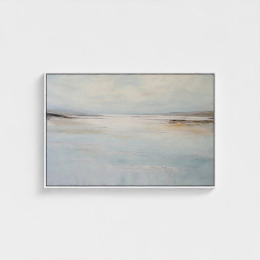 Framed abstract painting on a white wall