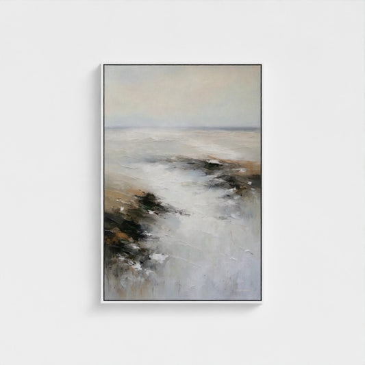 Abstract painting with earthy tones on a white background