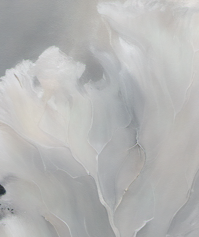 Abstract art with flowing white and gray patterns