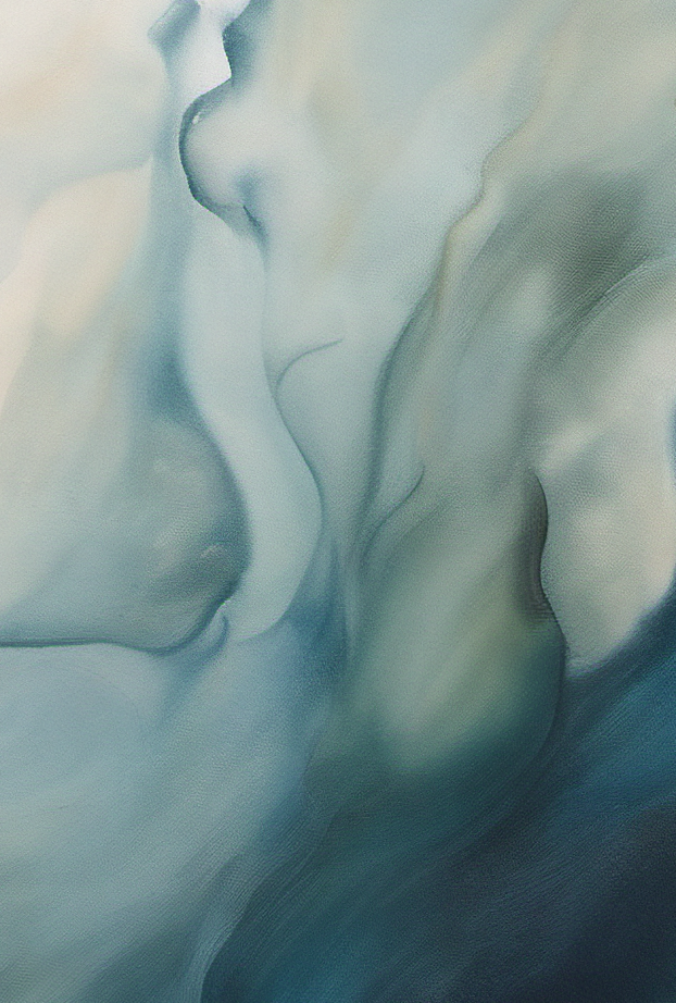 Abstract artwork with wavy, flowing patterns in soft colors