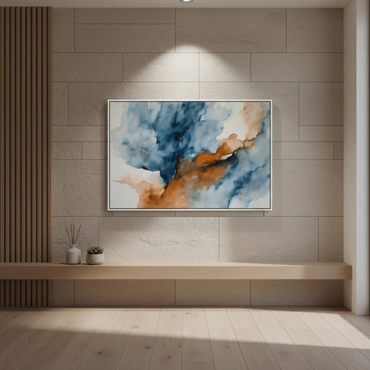 Abstract painting on a wall in a modern interior setting