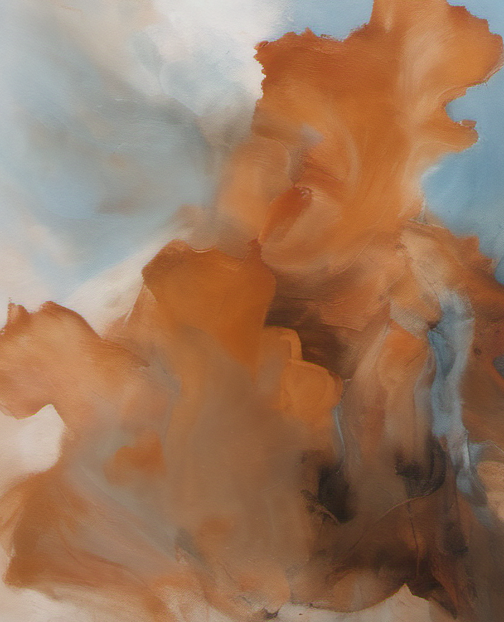 Abstract art with swirling orange and blue patterns