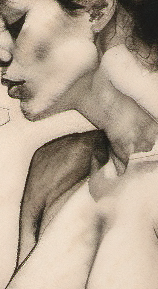 Artistic depiction of a nude figure with a focus on the neck and shoulder area.