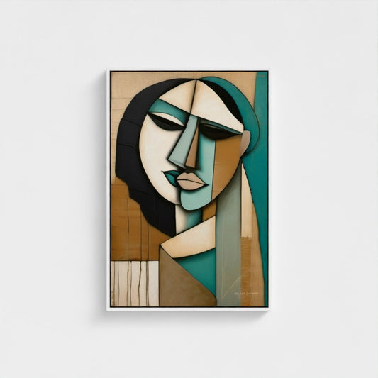 Abstract art piece with geometric shapes on a beige background