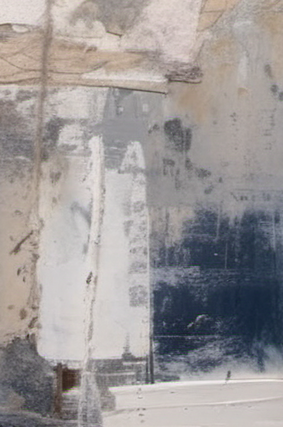 Abstract art with a mix of white, gray, and blue tones