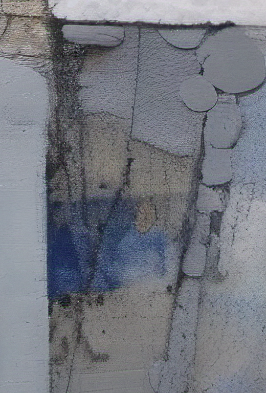 Abstract art with gray, blue, and beige colors on a textured surface