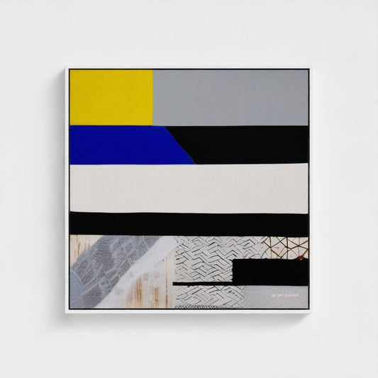 Abstract art piece with geometric shapes on a white background