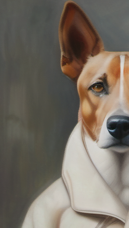 Close-up of a dog's face with a neutral background