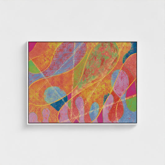 Colorful abstract leaf artwork on a white background