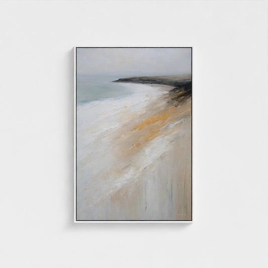 Abstract painting with wavy patterns in neutral colors on a white background