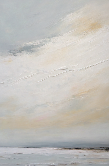 Abstract painting with soft, blended colors on a textured surface