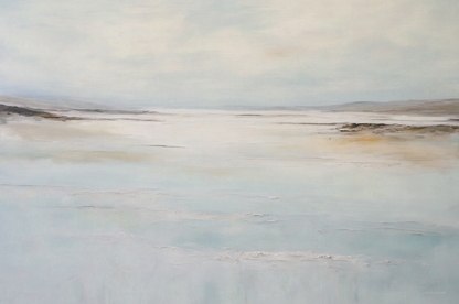 Abstract art with horizontal brush strokes in soft colors