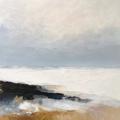 Abstract art with a gradient of colors from black to beige and white.