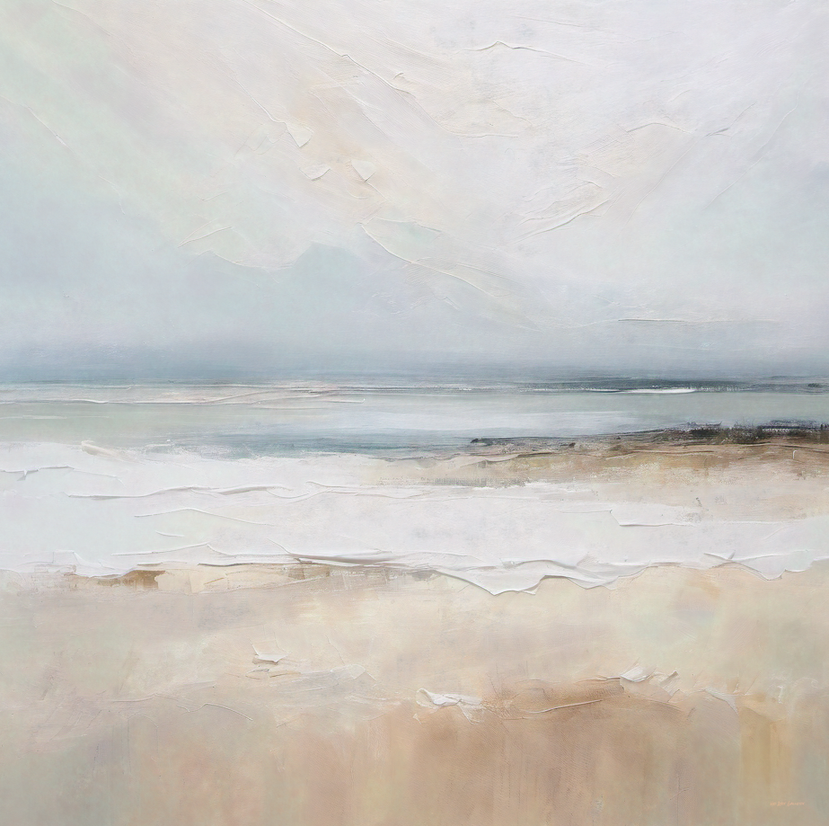 Abstract landscape painting with soft colors and textures