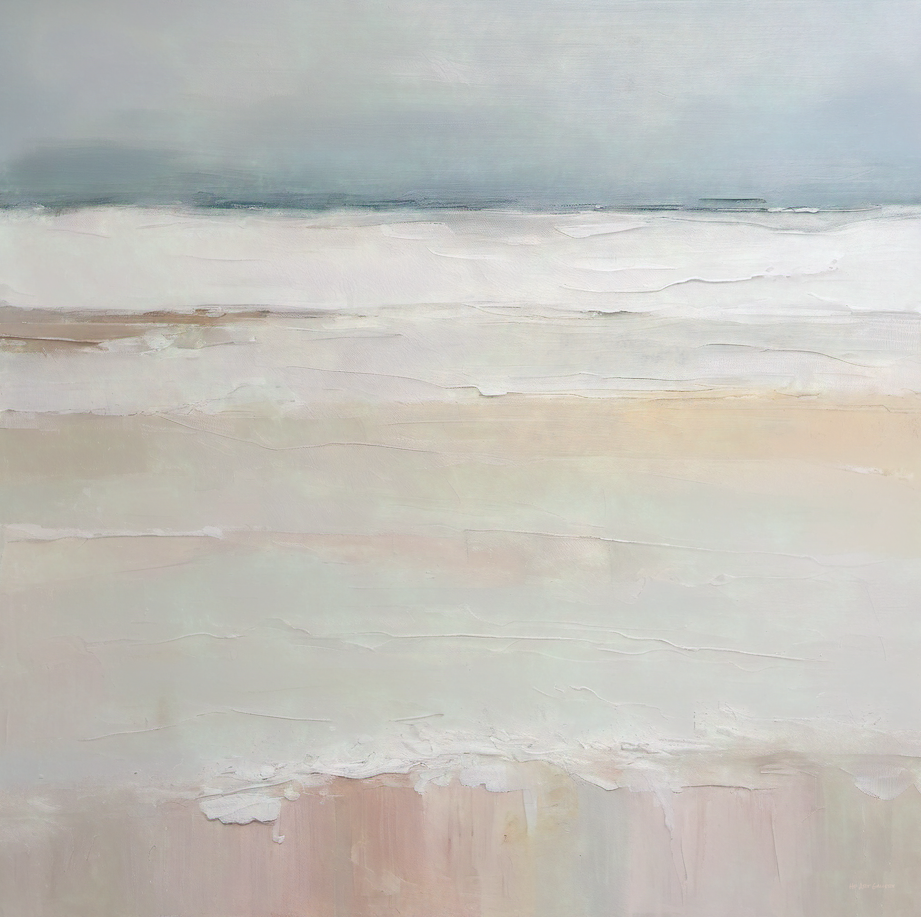 Abstract painting with horizontal brushstrokes in soft colors