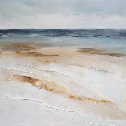 Abstract landscape painting with earthy tones and a blurred horizon