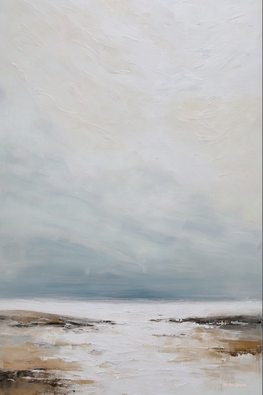 Abstract landscape painting with soft, blended colors