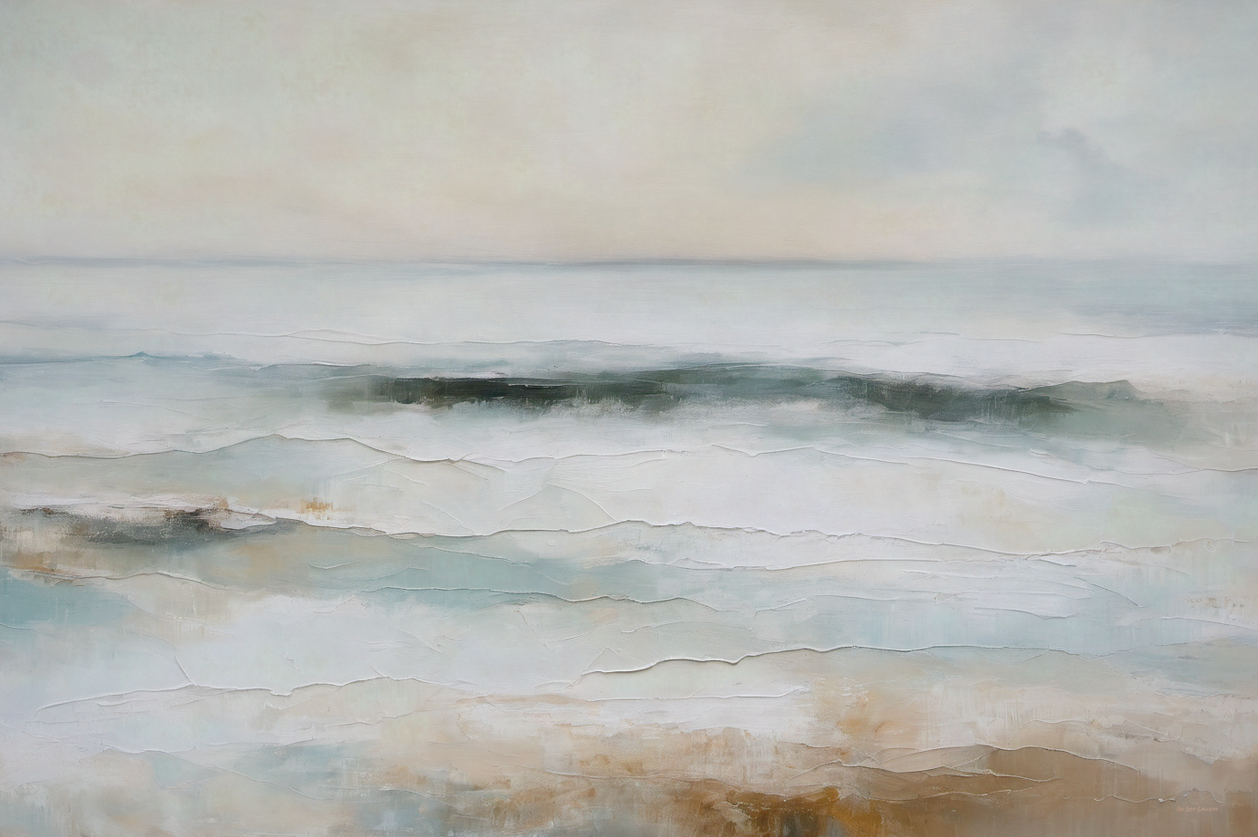 Abstract artwork with soft, blended colors on a canvas