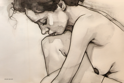 Artistic depiction of a nude figure with a soft, blurred background