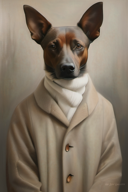 Dog wearing a coat with a neutral background