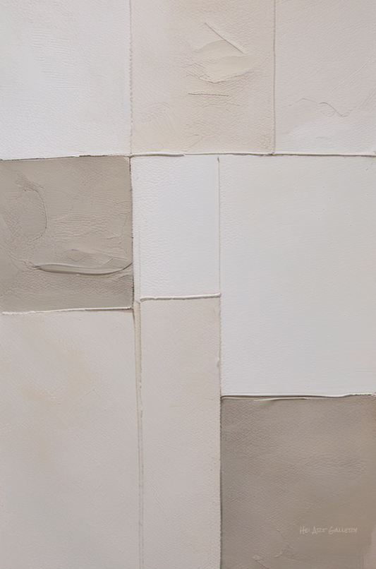 Close-up of a textured wall with beige and white tiles