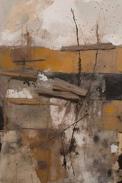 Abstract art piece with earthy tones and textures