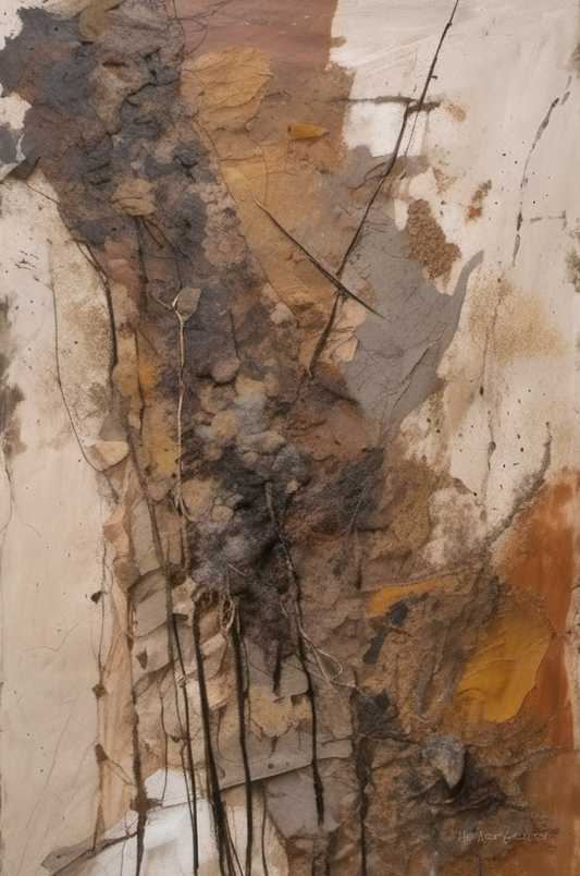 Abstract art piece with earthy tones and textures