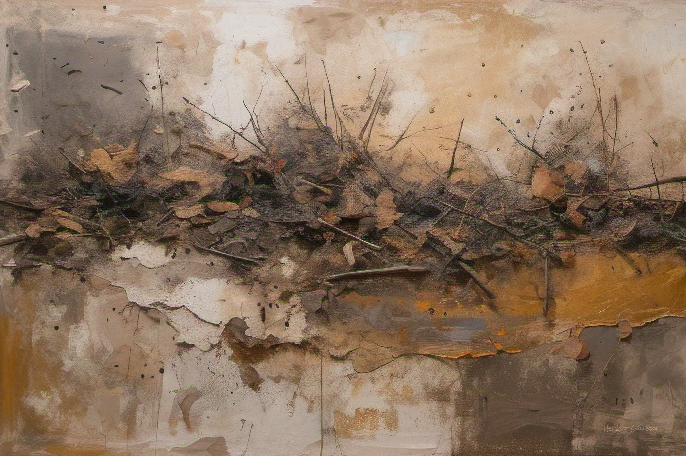 Abstract art piece with earthy tones and textured surface