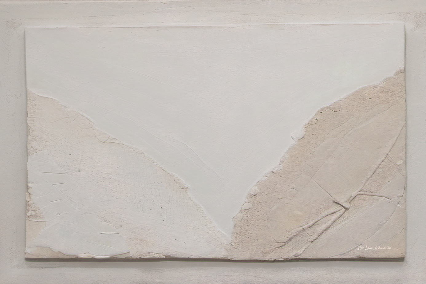 Abstract art piece with beige and white colors on a light gray background