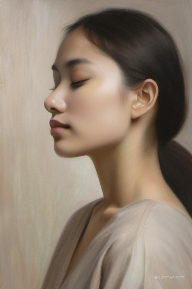 Artistic depiction of a woman's profile with soft lighting and neutral background