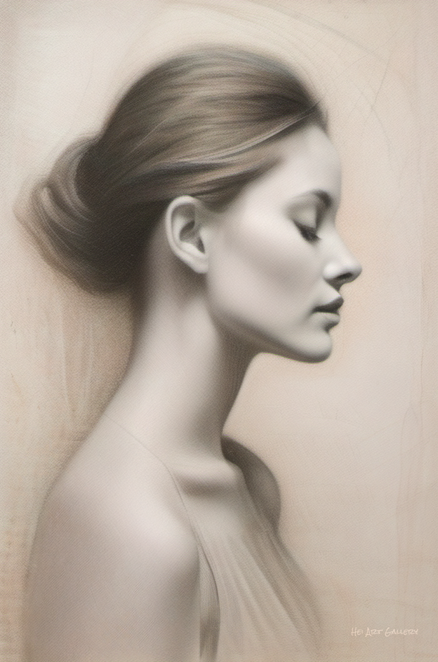 Artistic depiction of a woman's profile with soft lighting and neutral background