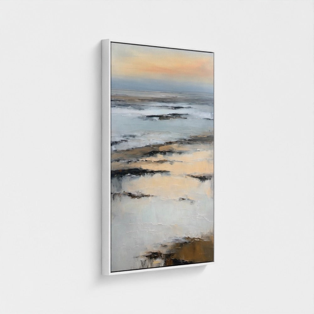 Abstract landscape painting with soft colors on a white background