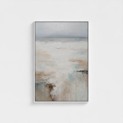 Abstract art piece with soft earthy tones on a white background