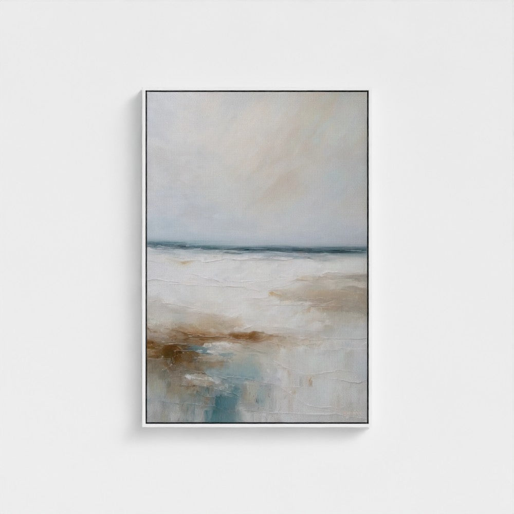 Abstract painting with earthy tones on a white background