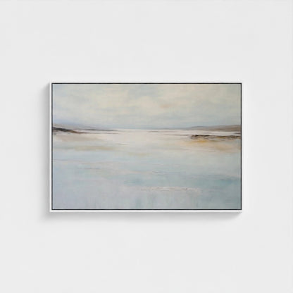 Framed abstract painting on a white wall