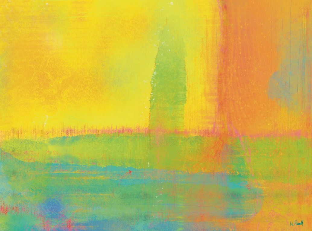 Abstract painting with vibrant colors on a textured background