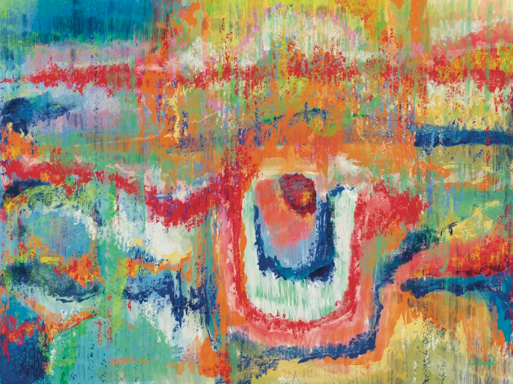 Abstract painting with vibrant colors and brush strokes