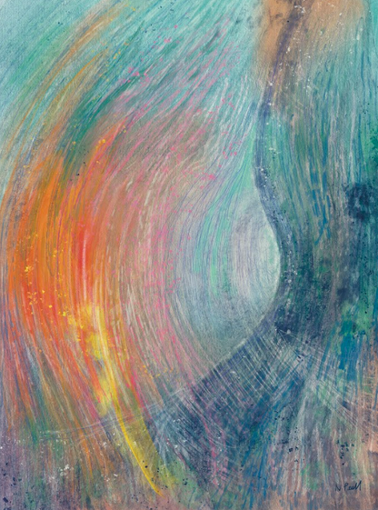 Abstract artwork with swirling colors on a textured surface