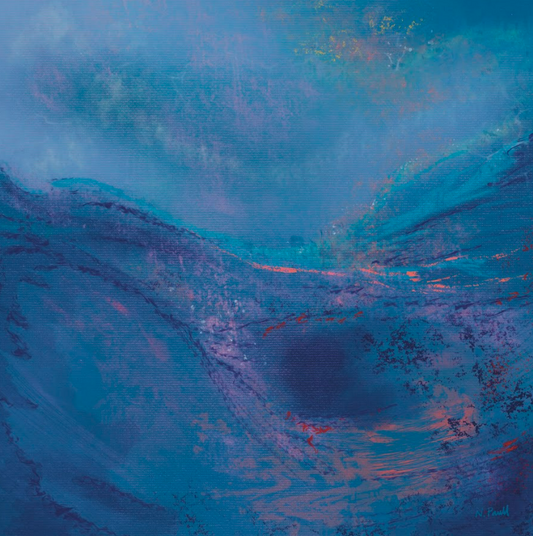 Abstract artwork with swirling blue and purple patterns