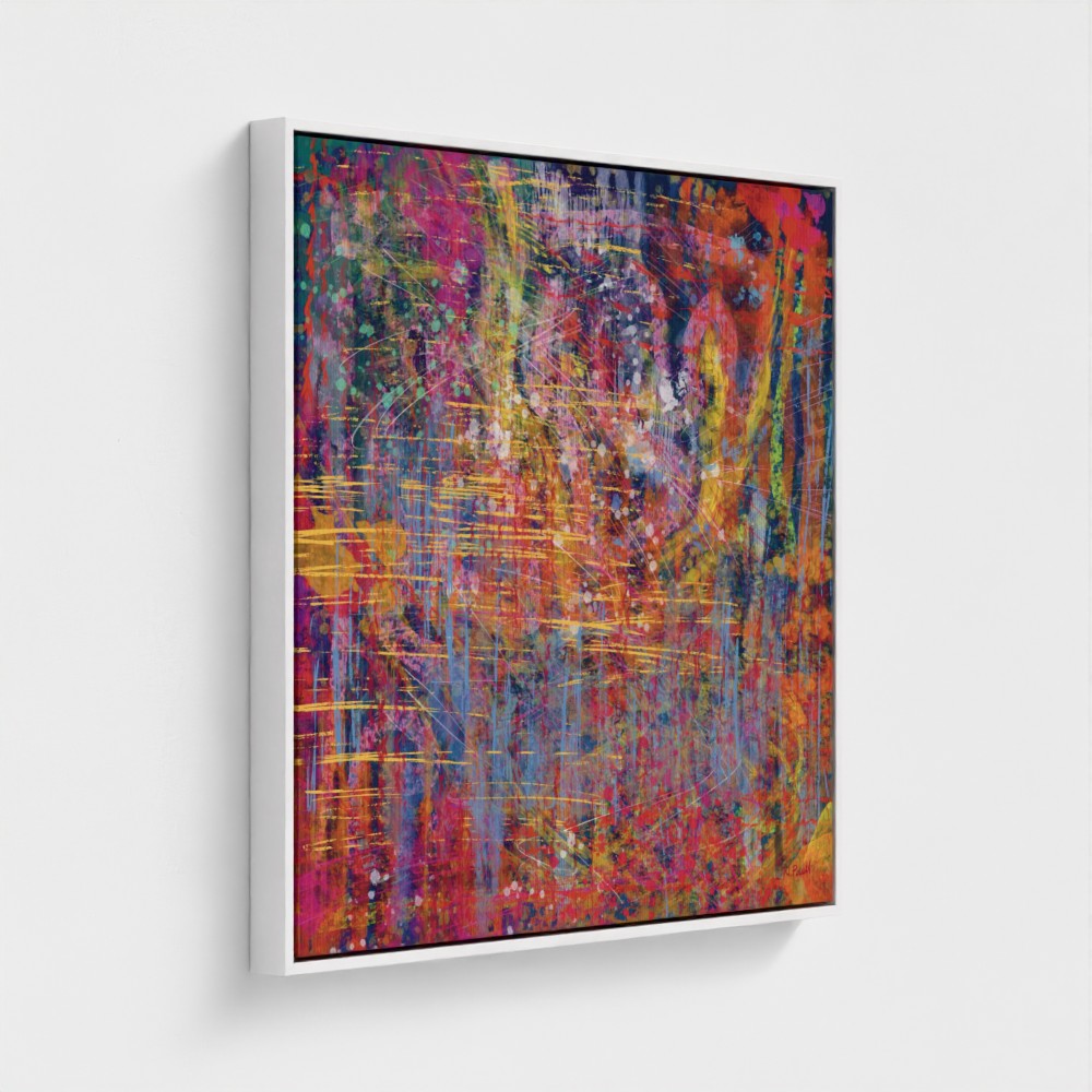 Abstract painting with vibrant colors on a white background
