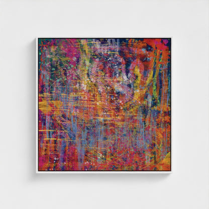 Abstract painting with vibrant colors on a white background