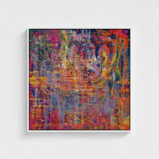 Abstract painting with vibrant colors on a white background