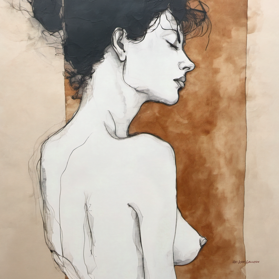 Artistic depiction of a woman's profile with a brown background