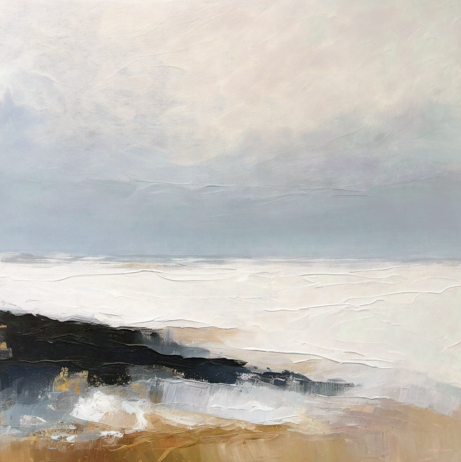 Abstract art with a gradient of colors from black to beige and white.