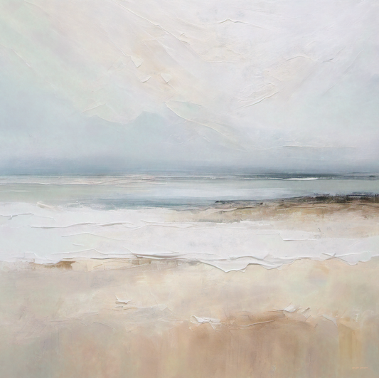 Abstract landscape painting with soft colors and textures