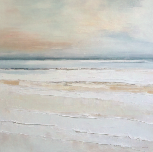 Abstract artwork with horizontal brushstrokes in soft colors