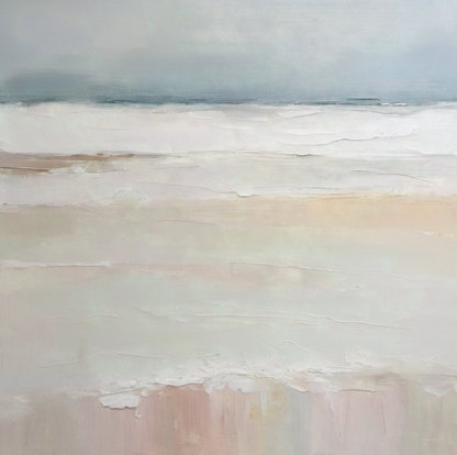 Abstract painting with horizontal brushstrokes in soft colors