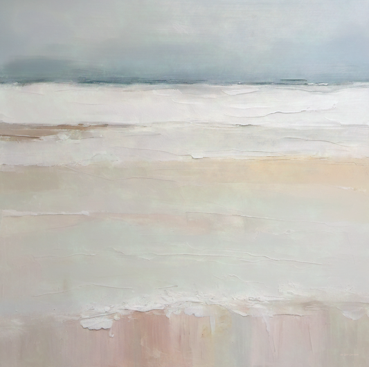 Abstract painting with horizontal brushstrokes in soft colors