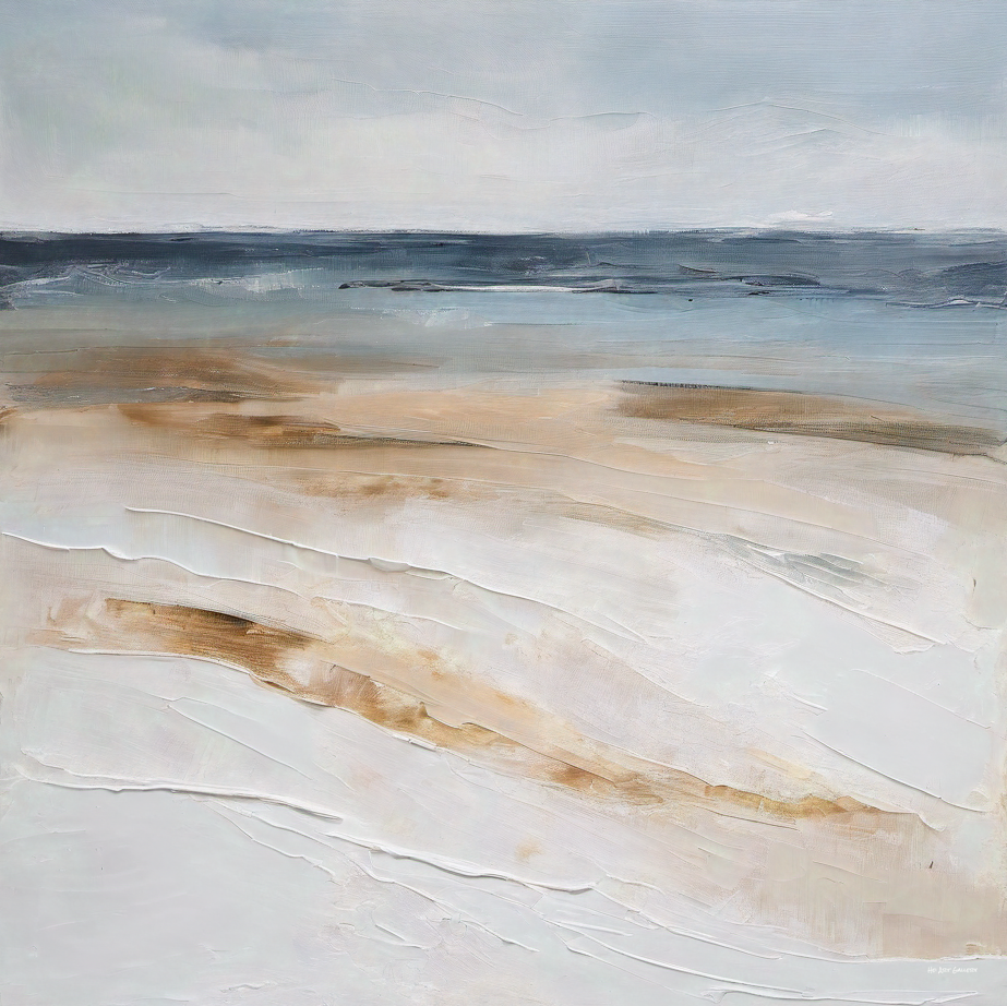 Abstract landscape painting with earthy tones and a blurred horizon