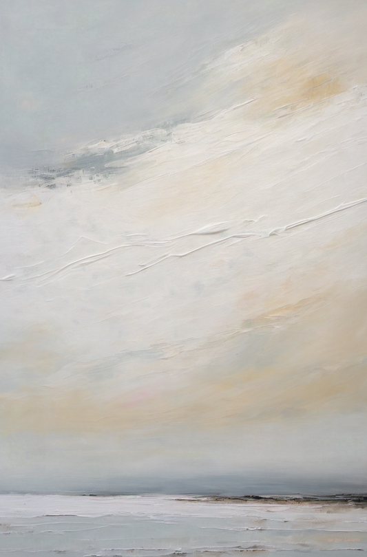 Abstract painting with soft, blended colors on a textured surface